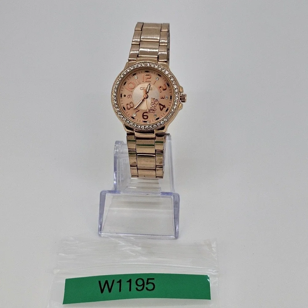 30MM Women's Watch Gold Dial Crystal Bezel Gold Bracelet Band 6.5
